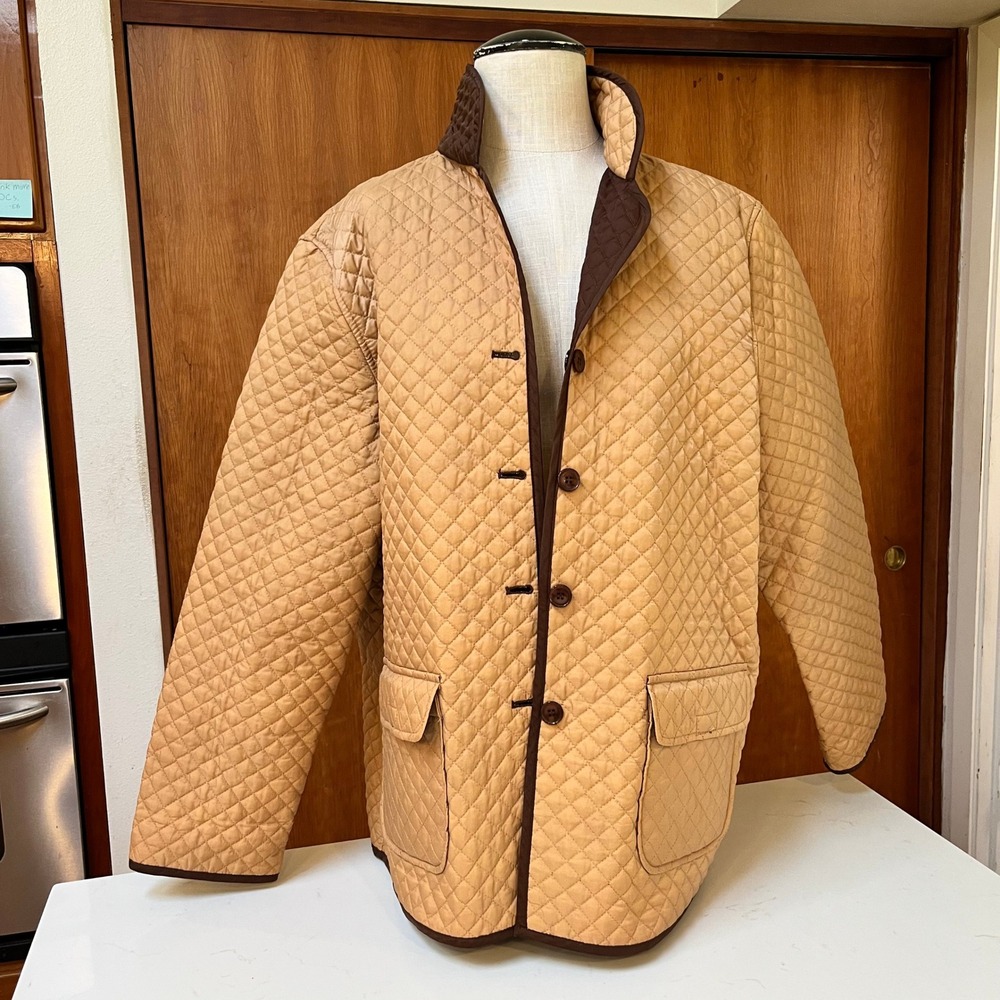 Sag Harbor Reversible Quilted Jacket Tan Brown Button Front Womens XL‎ F23143
